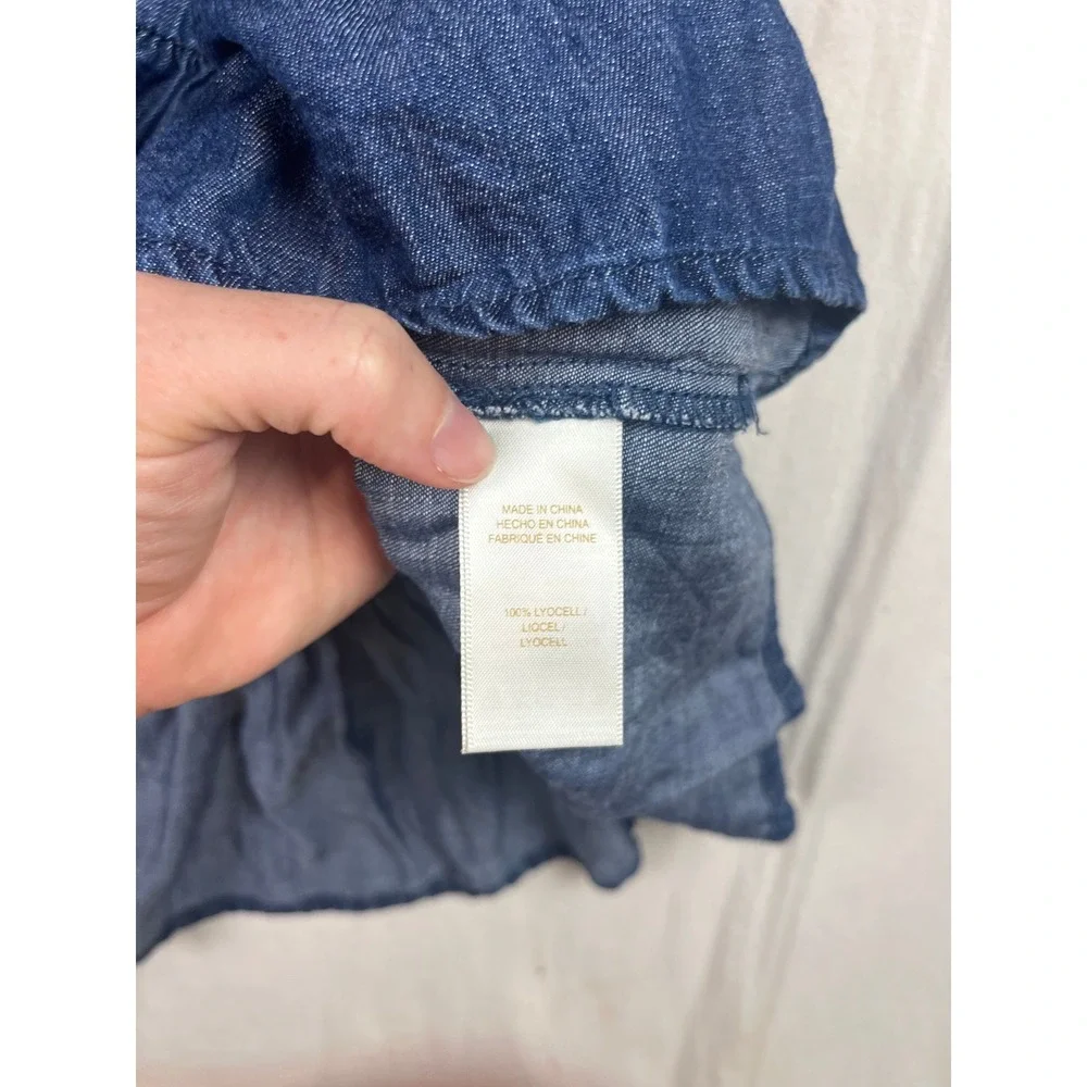 Kate Spade Girls Blue Lyocell Chambray Cold Shoulder Ruffle Dress Size 14